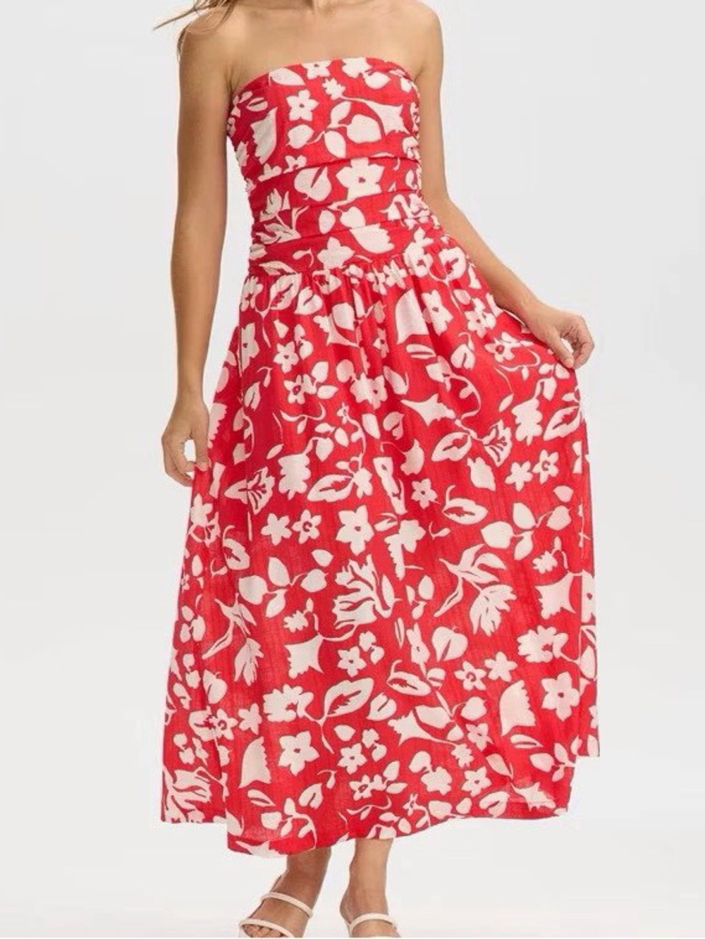 Strapless Red Floral Sundress Maxi